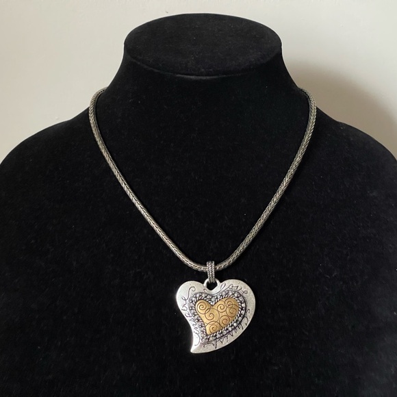 Chico's Silver and Gold Heart Necklace with Crystal Accents Love Cherish Hope - Picture 2 of 5